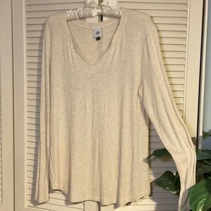 CAbi Serenity Tee Women's Long Sleeve Top in Speckled Beige